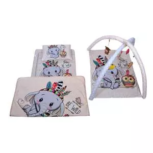 سرویس خواب نوزاد طرح فیل سرخپوست به همراه تشک بازی مجموعه 4 عددی