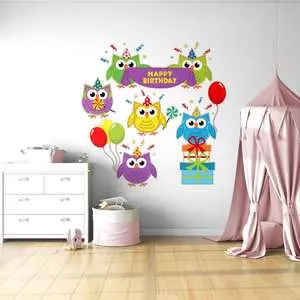 استیکر دیواری اتاق کودک مدل owl birthday استیکر دیواری اتاق کودک مدل owl birthday