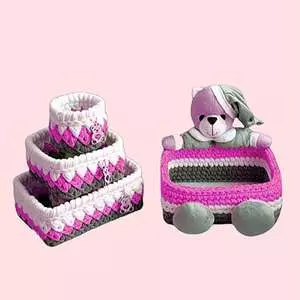 ست سبد وسایل کودک مدل دخترانه طرح خرس مجموعه 4 عددی