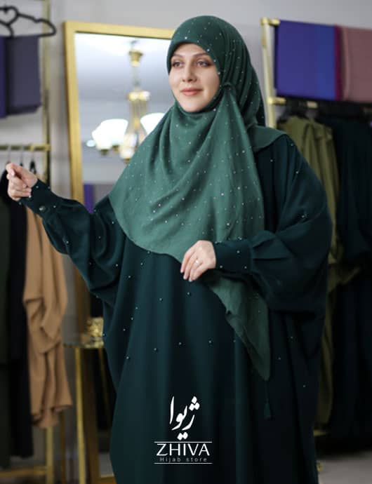 مانتو عبایی ترنچ مرواریدی سبز مانتو عبایی ترنچ مرواریدی سبز